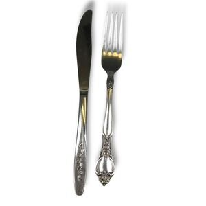 Miracle Maid Stainless Steel Flatware Set Knife Fork Floral Design USA Vintage‎